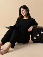 Black Magic Rib-Soft Cozyluxe Loungewear And Pajama Set