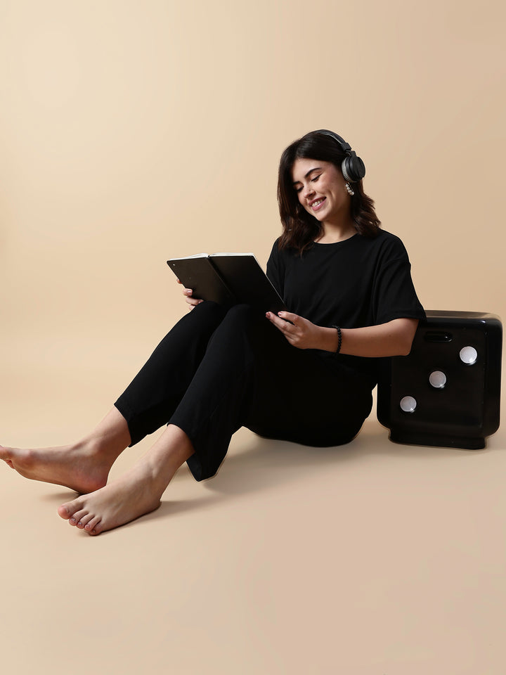 Black Magic Rib-Soft Cozy & Stylish Loungewear Set for Women