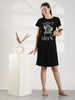 Black High Quality Cotton Knee Length Short Night Dress for Women