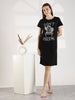 Black High Quality Cotton Knee Length Short Night Dress for Women