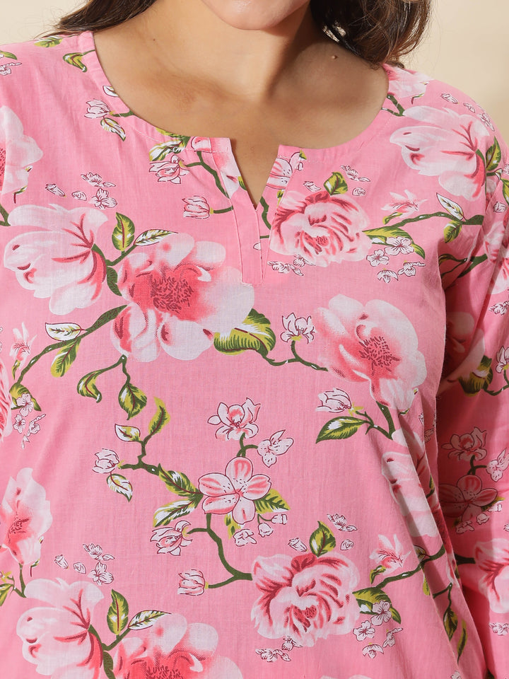 Blush Pink Bloom Cotton PJ Set for Women