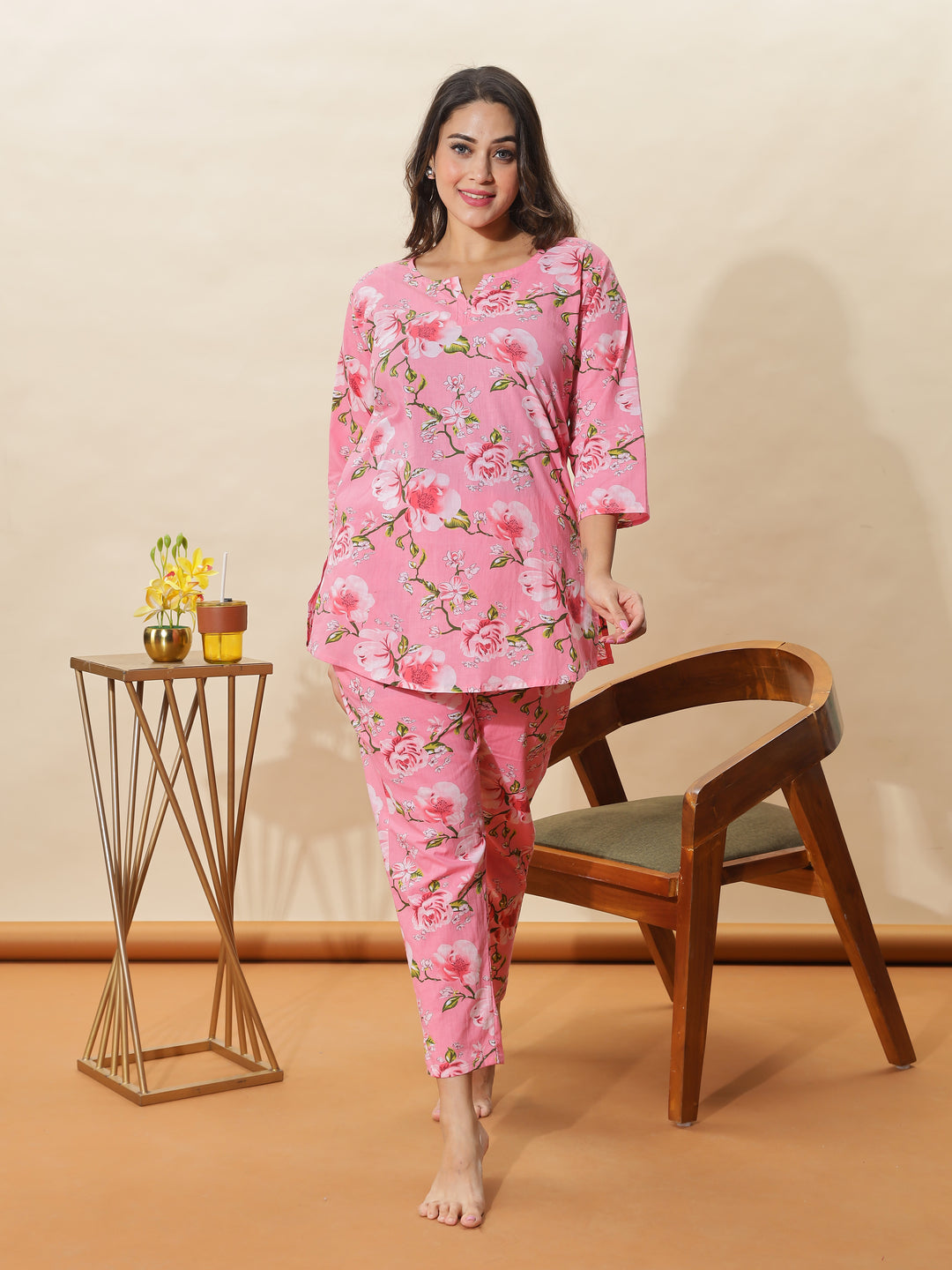 Blush Pink Bloom Cotton PJ Set for Women