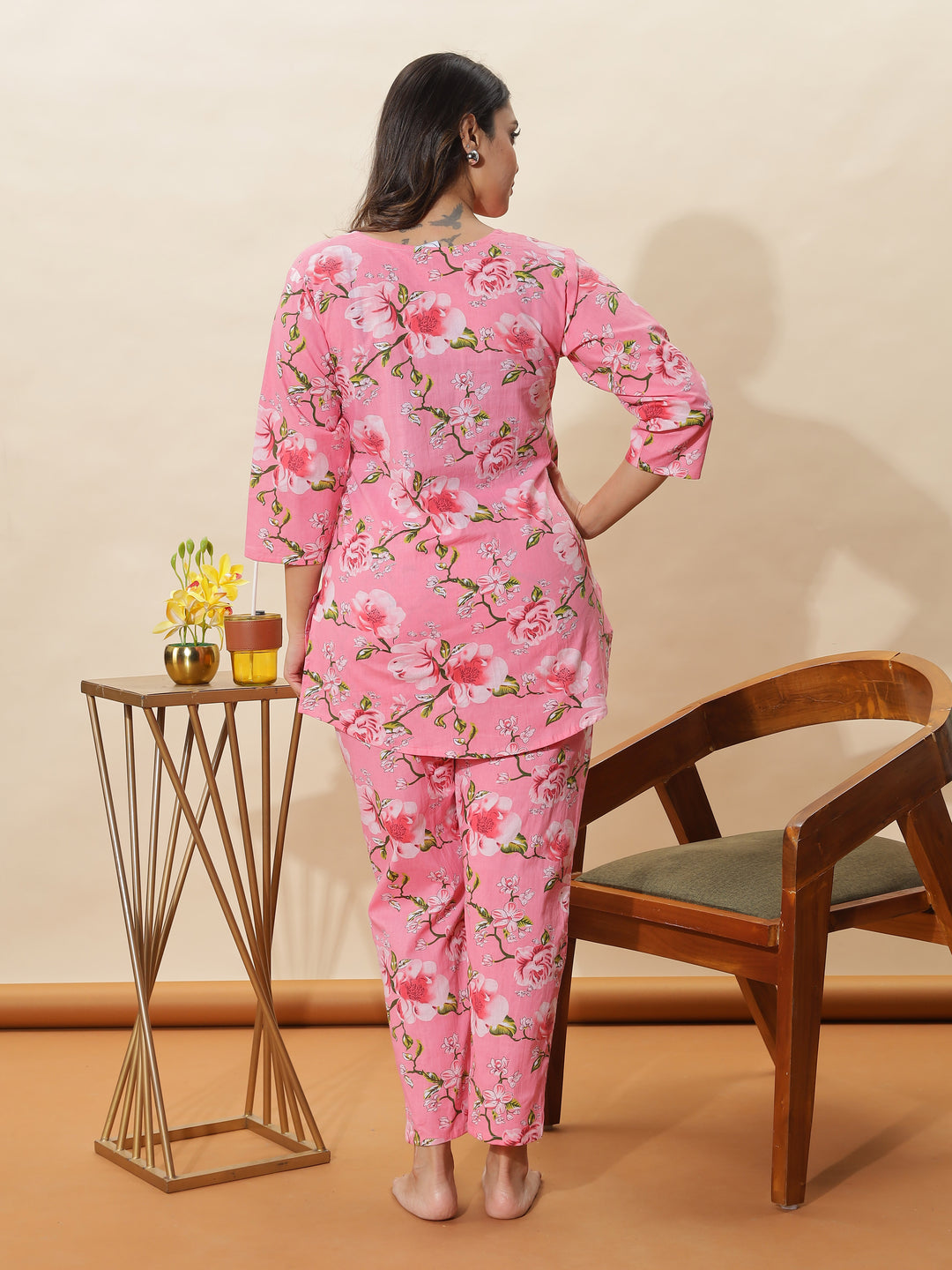 Blush Pink Bloom Cotton PJ Set for Women