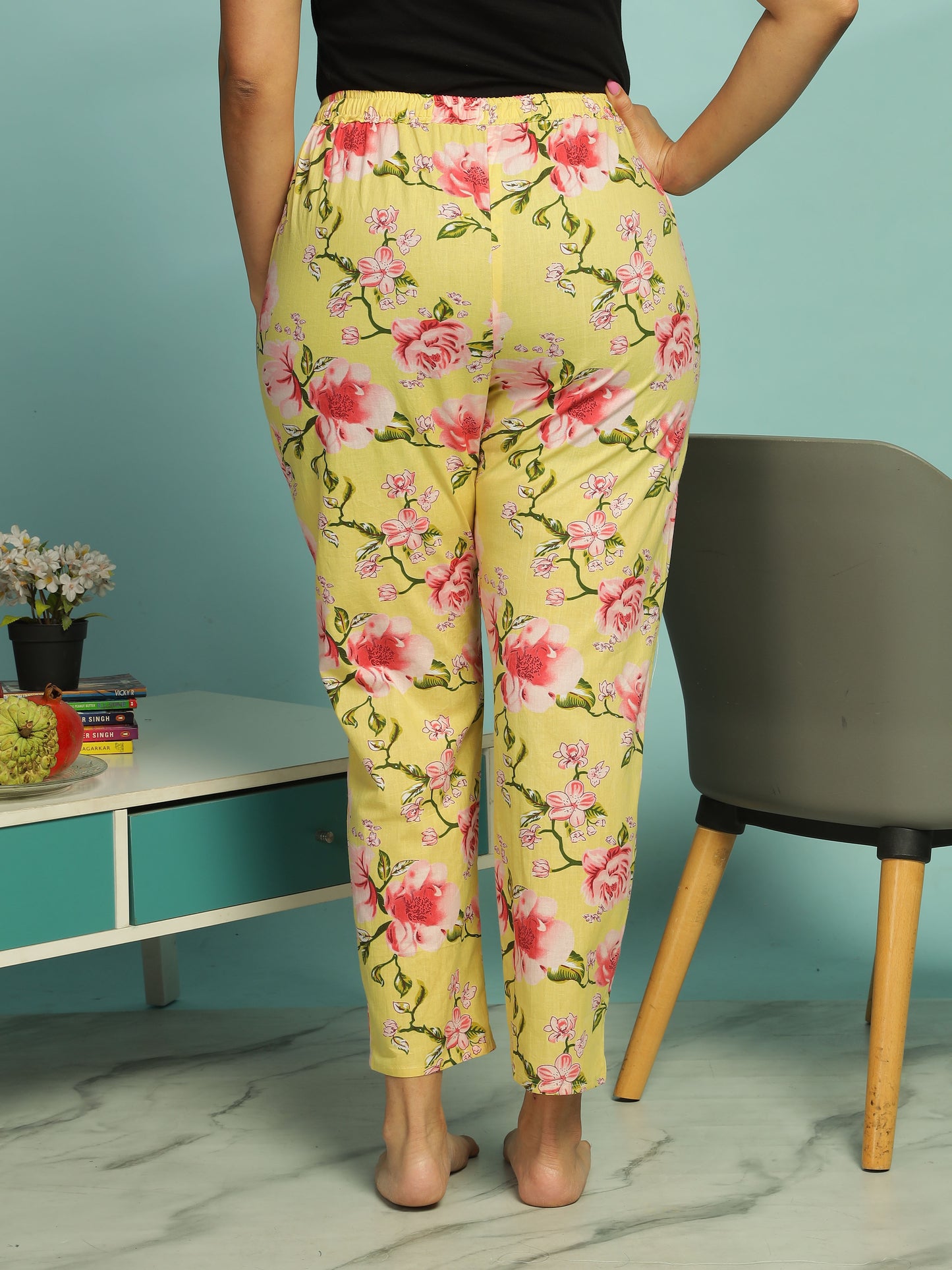 Floral Butter Yellow Cotton Coord Set for Ladies