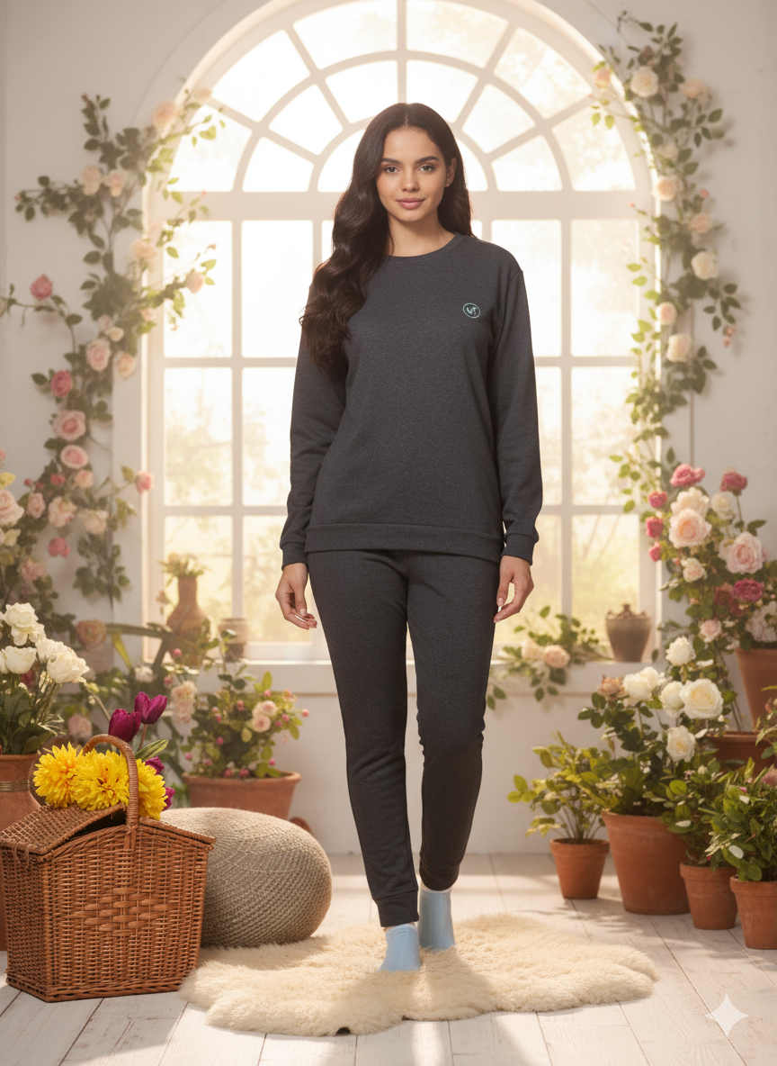 Premium Ash Charcoal Hosiery Cotton Track Suit for Women