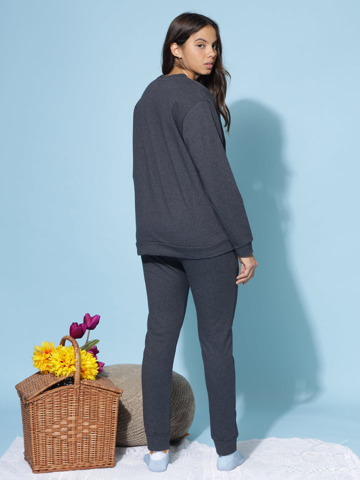 Premium Ash Charcoal Hosiery Cotton Track Suit for Women