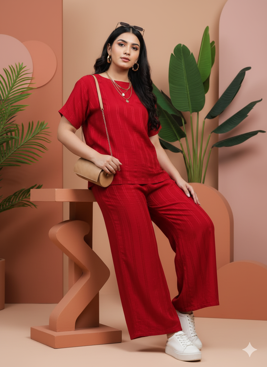 Premium Cherry Red Co-ord Set for Women