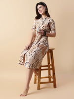 Choco Chip Poly Blend A-Line Nighty Dress for Girls And Women