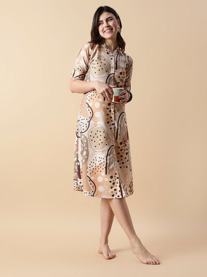 Choco Chip Soft Swirl Rayon Chic Nighty Dress For Girl