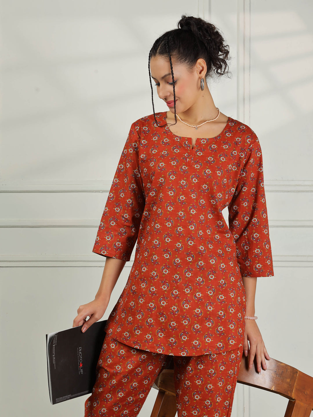 Clay Red Branded Pure Cotton Coord Set for Women