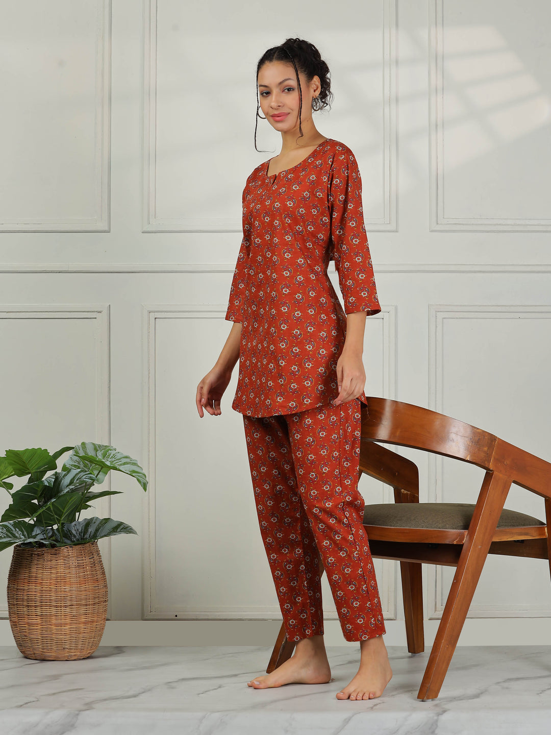 Clay Red Branded Pure Cotton Coord Set for Women