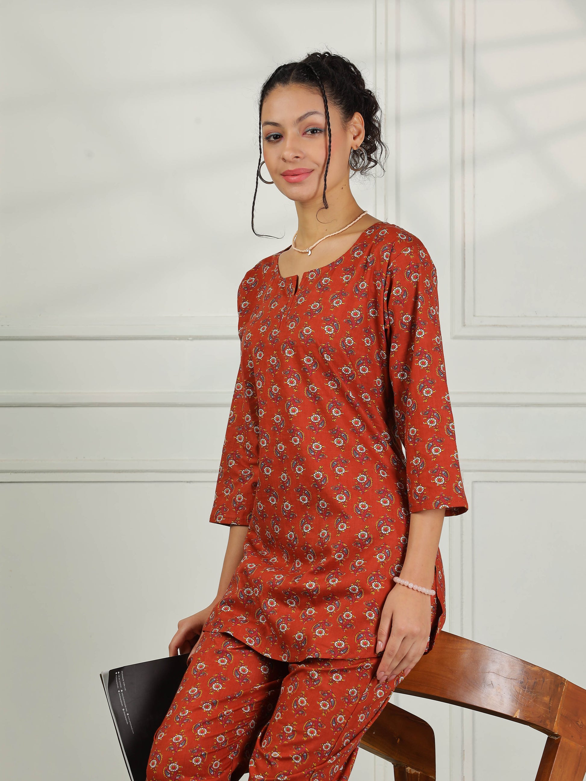 Clay Red Branded Pure Cotton Coord Set for Women