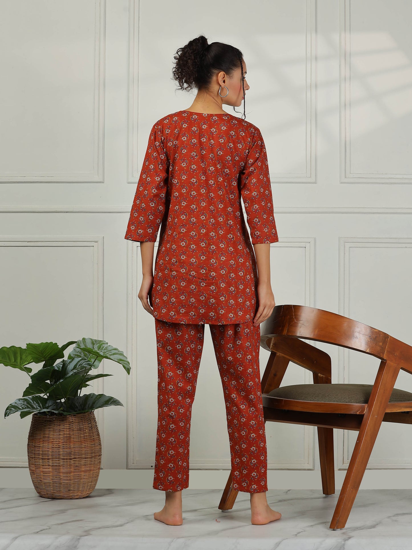 Clay Red Branded Pure Cotton Coord Set for Women
