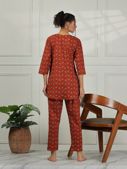 Clay Red Branded Pure Cotton Coord Set for Women