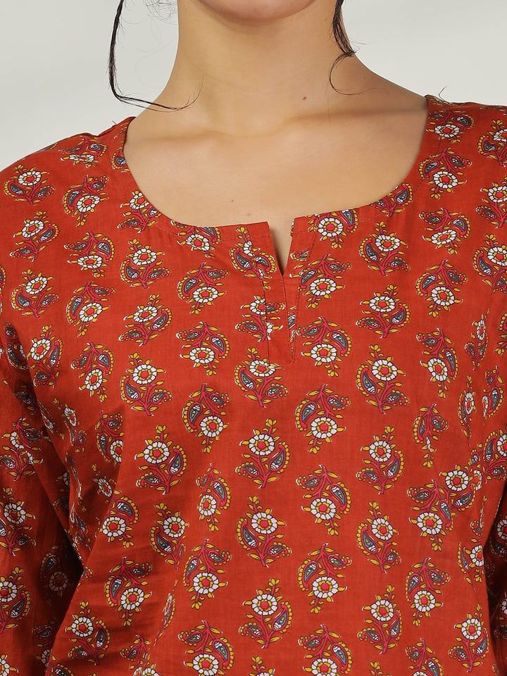 Clay Red Branded Pure Cotton Coord Set for Women