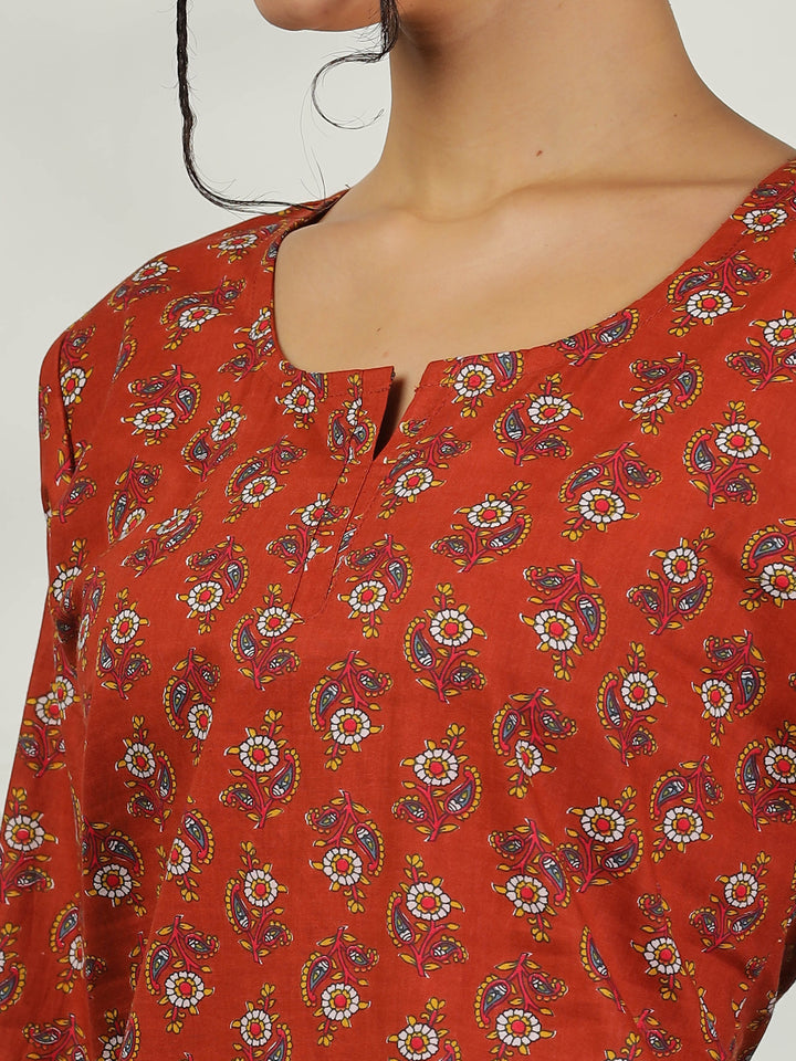 Clay Red Branded Pure Cotton Coord Set for Women