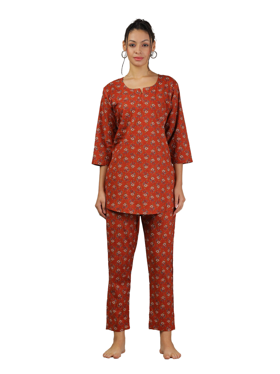 Clay Red Branded Pure Cotton Coord Set for Women