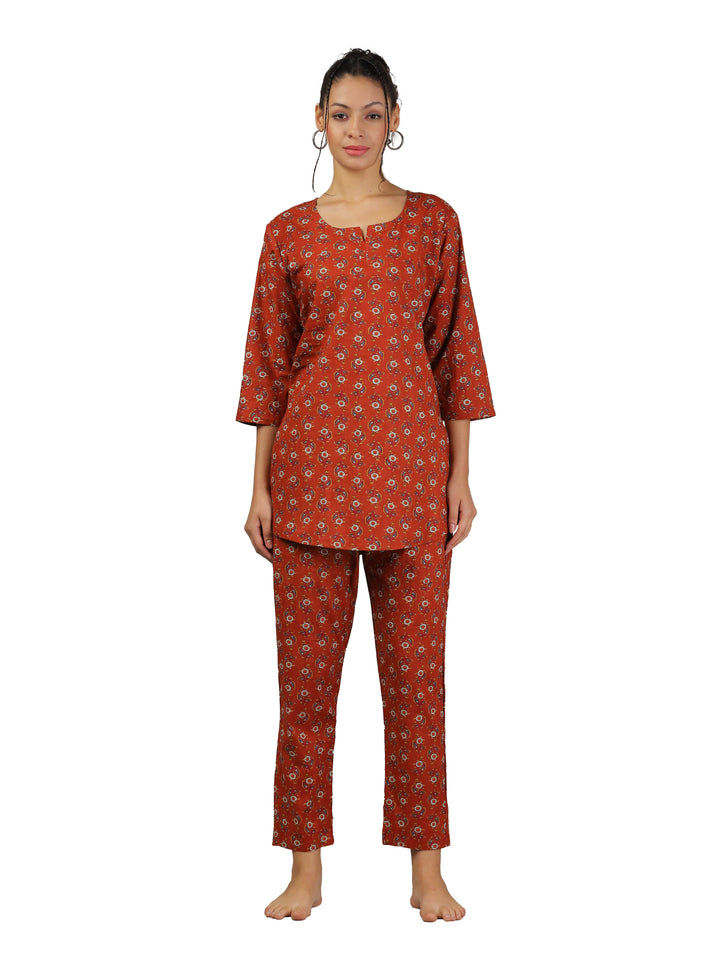 Clay Red Branded Pure Cotton Coord Set for Women