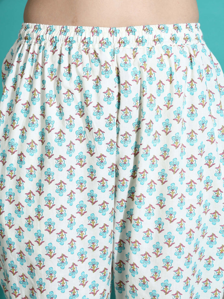 Cream Blue Pure Cotton Co-ord Set for Women