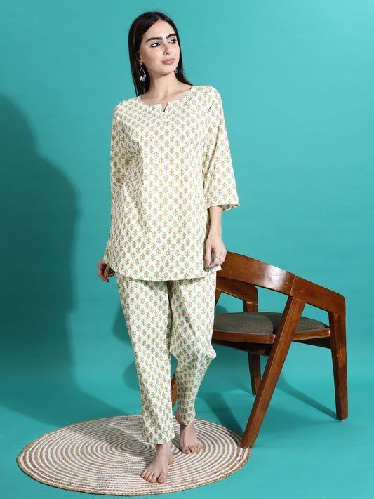 Cream Yellow Pure Cotton PJ Set for Women