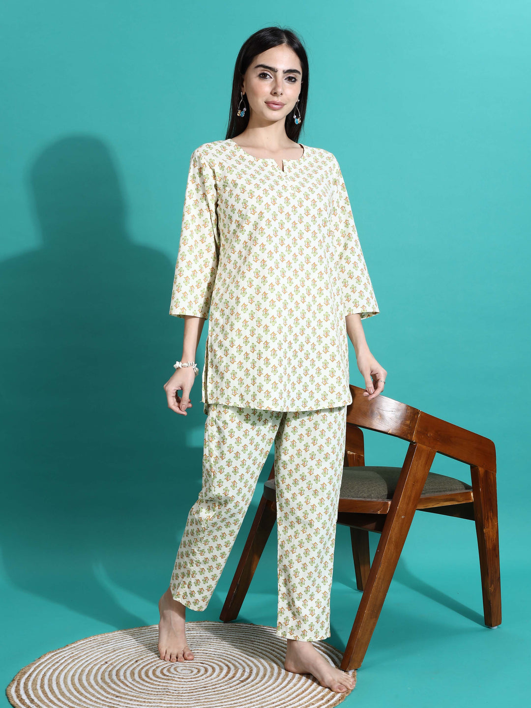 Cream Yellow Pure Cotton PJ Set for Women