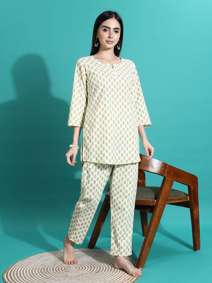 Cream Yellow Pure Cotton PJ Set for Women