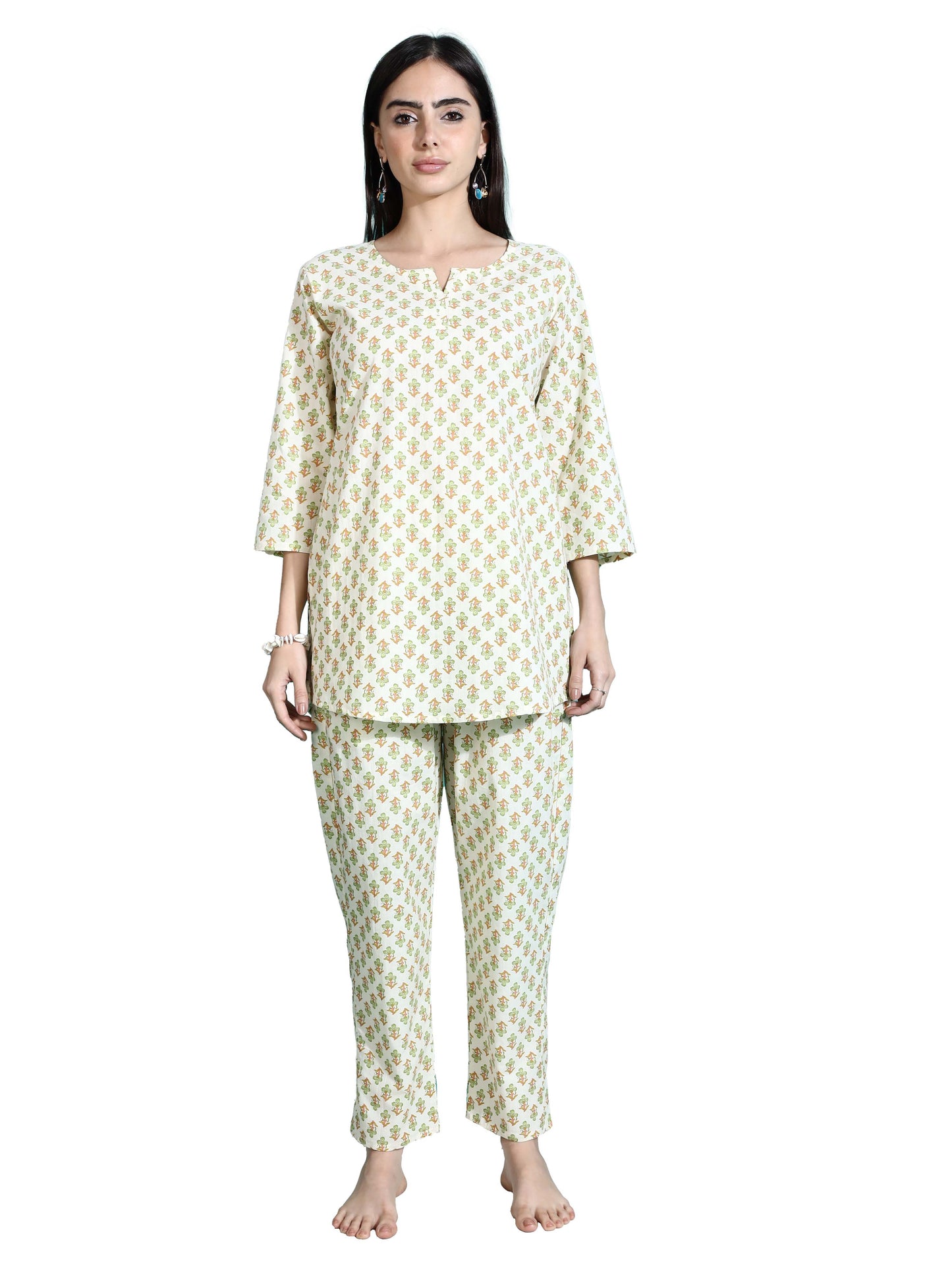 Cream Yellow Pure Cotton PJ Set for Women
