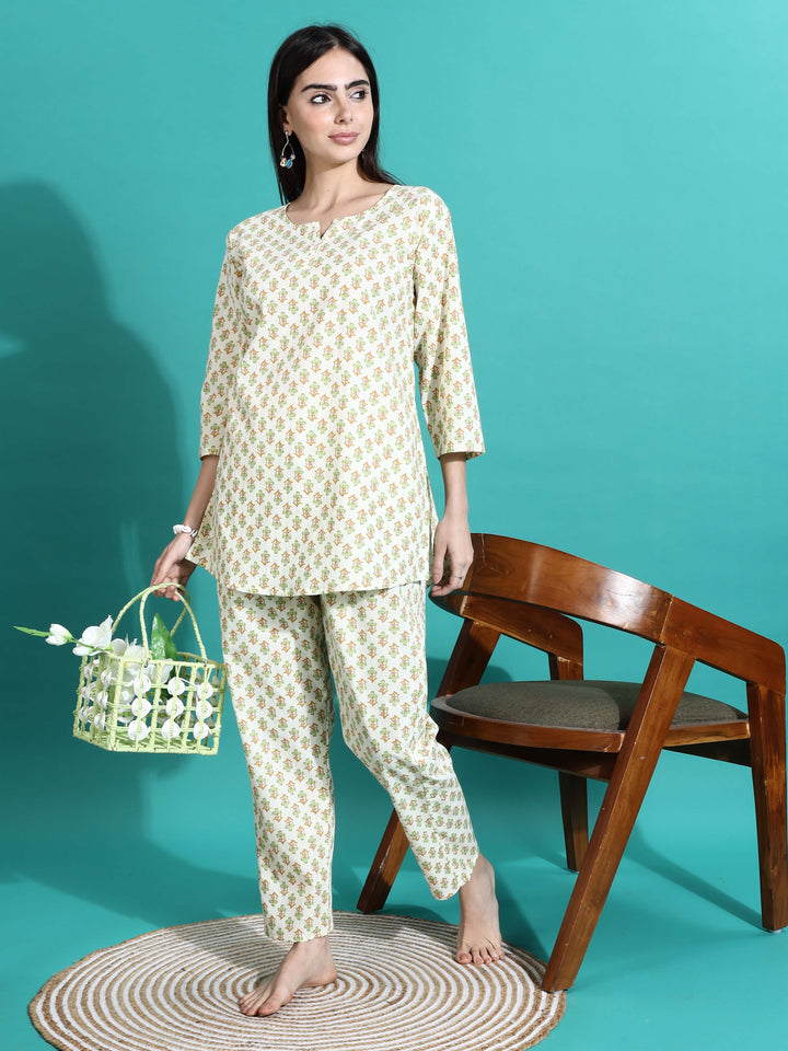 Cream Yellow Pure Cotton PJ Set for Women