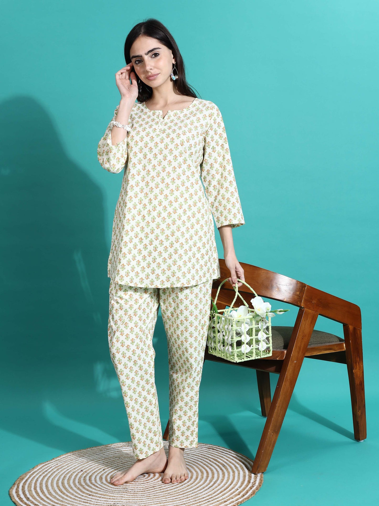 Cream Yellow Pure Cotton PJ Set for Women