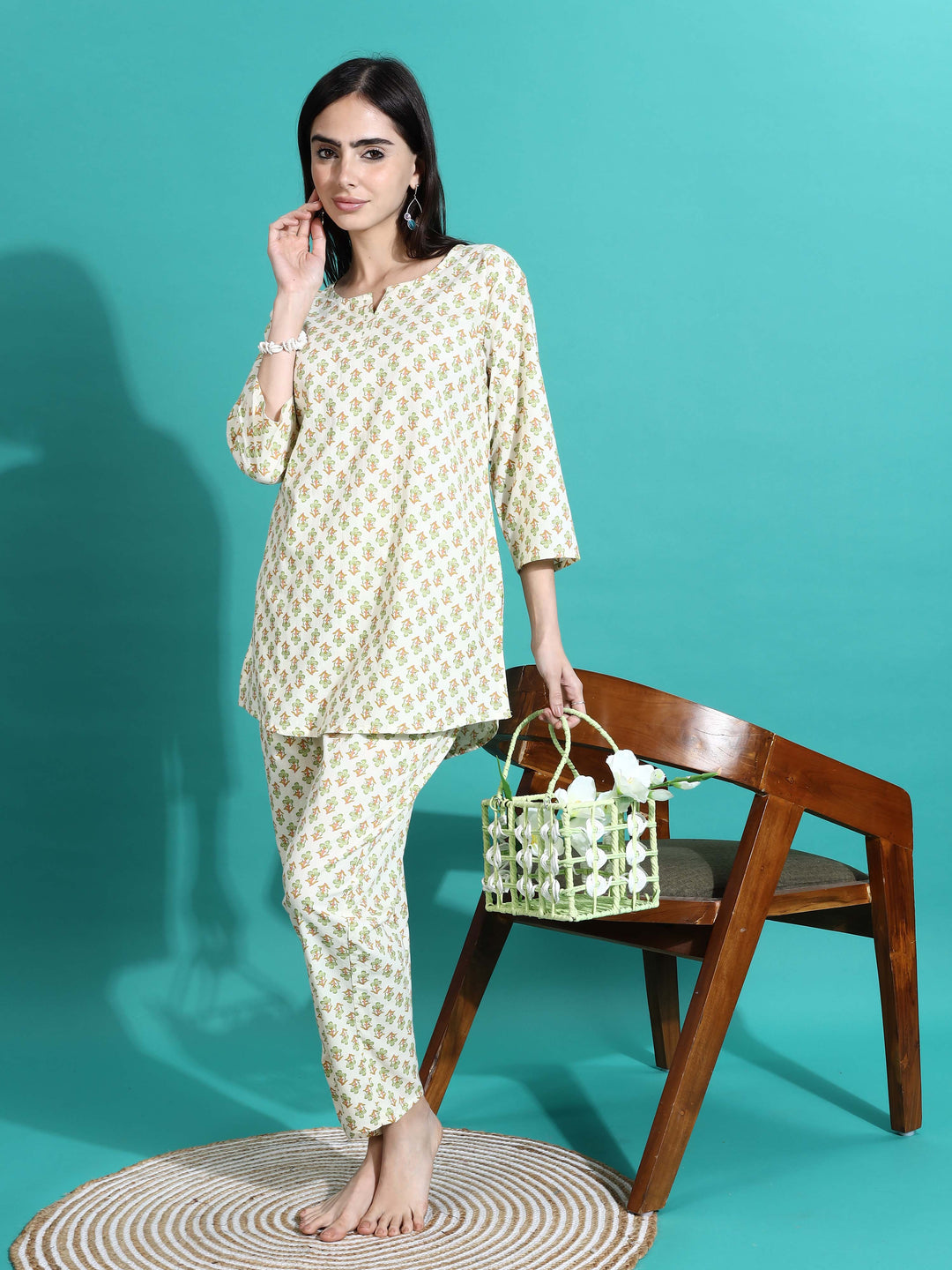 Cream Yellow Pure Cotton PJ Set for Women