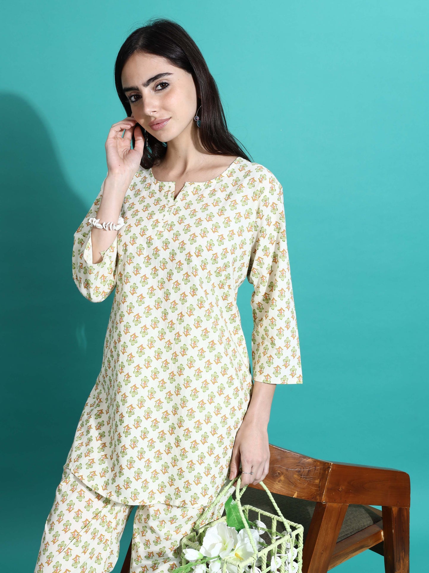 Cream Yellow Pure Cotton PJ Set for Women