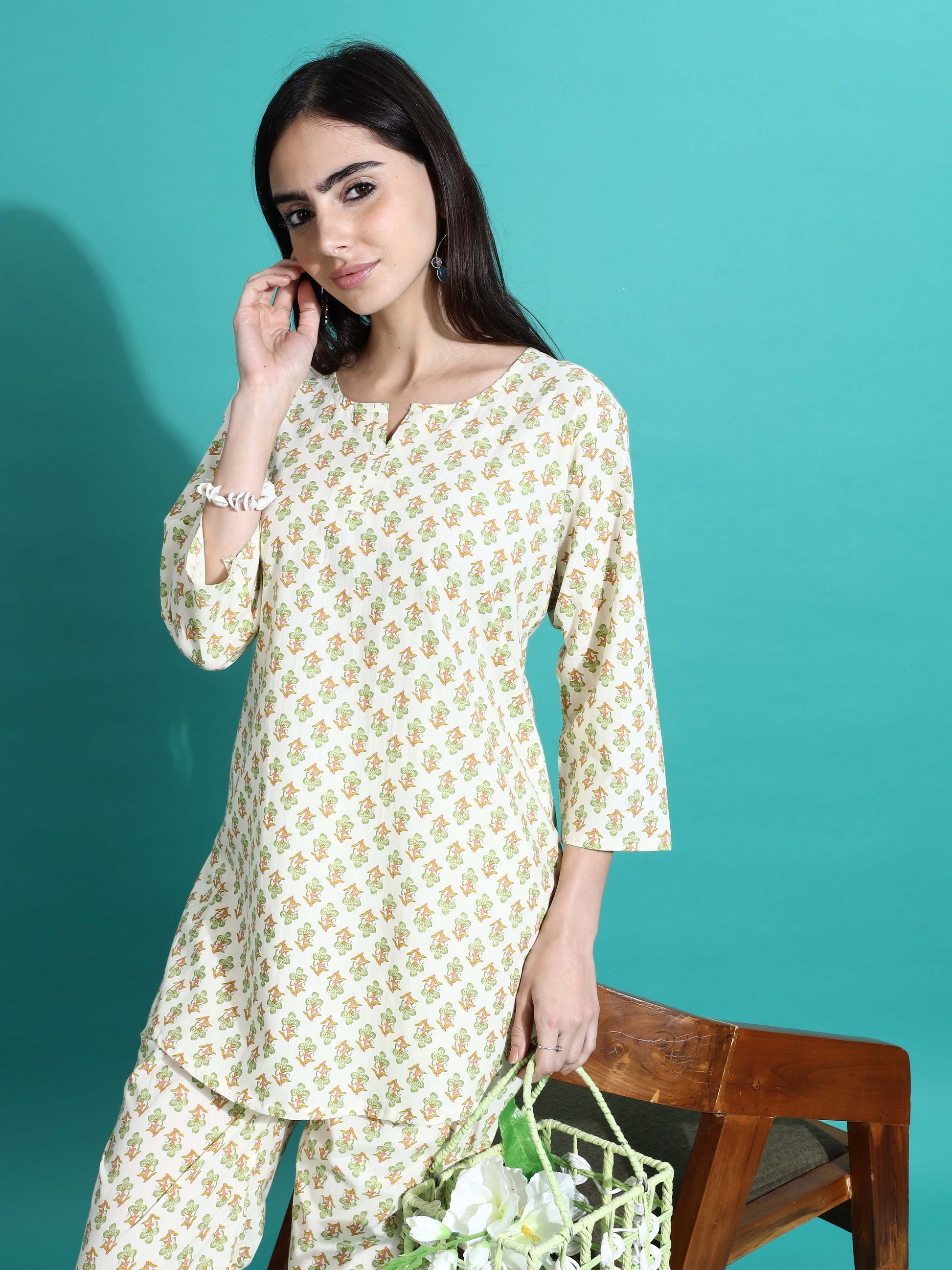 Cream Yellow Pure Cotton PJ Set for Women