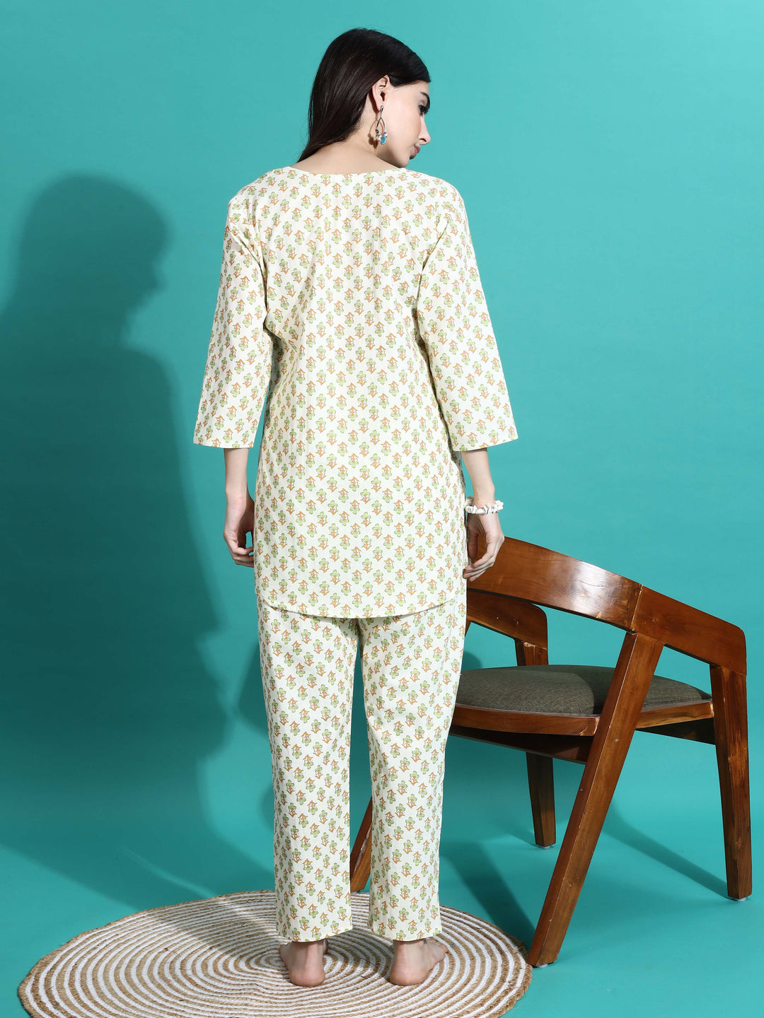 Cream Yellow Pure Cotton PJ Set for Women