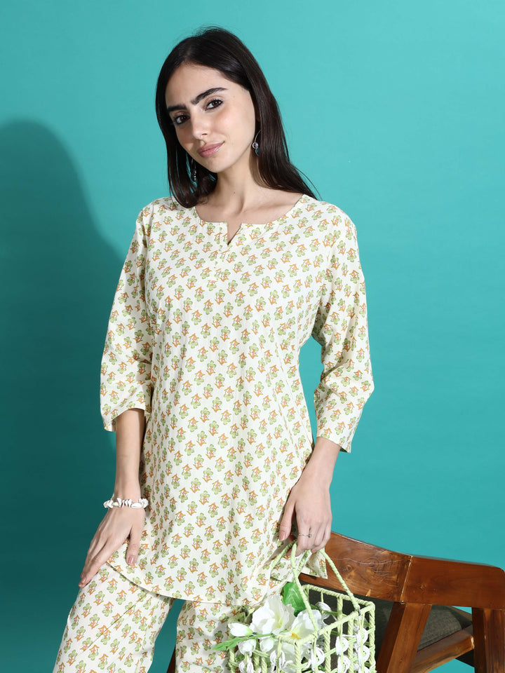 Cream Yellow Pure Cotton PJ Set for Women