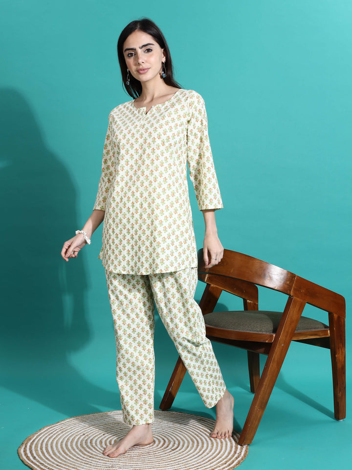 Cream Yellow Pure Cotton PJ Set for Women