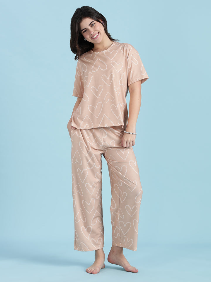Creamy Heart Soft Stretch Pjs Womens Set In Premium Lycra 