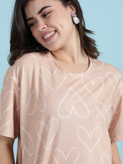 Creamy Heart Soft Stretch Pjs Womens Set In Premium Lycra