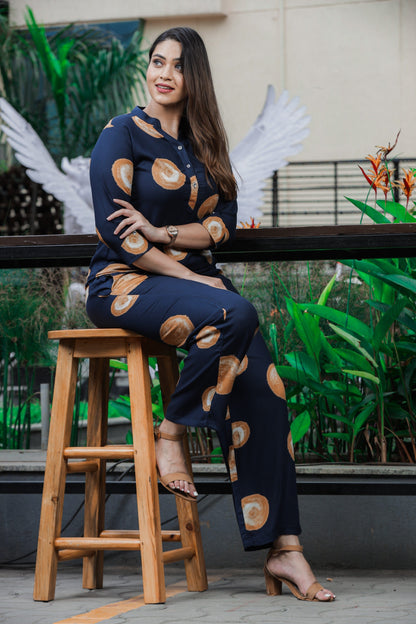 Deep Blue Delight Everyday Lounge Coord Set for Women