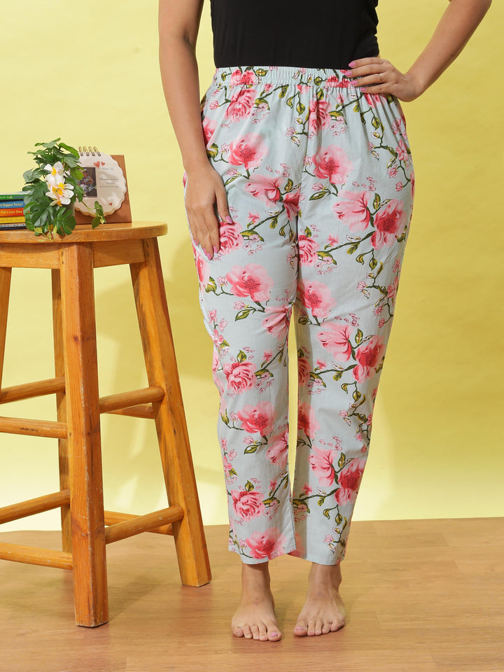 Dusty Rose Grey Floral Cotton Coord Set for Women Ideal for Street Style