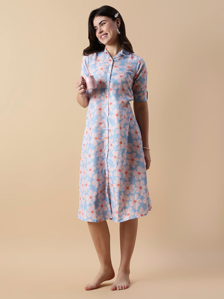 Fairy Garden Button Down Trendy Nighty Dress for Girls