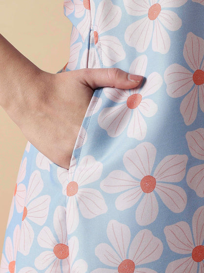 Fairy Garden Button Down Trendy Nighty Dress for Girls