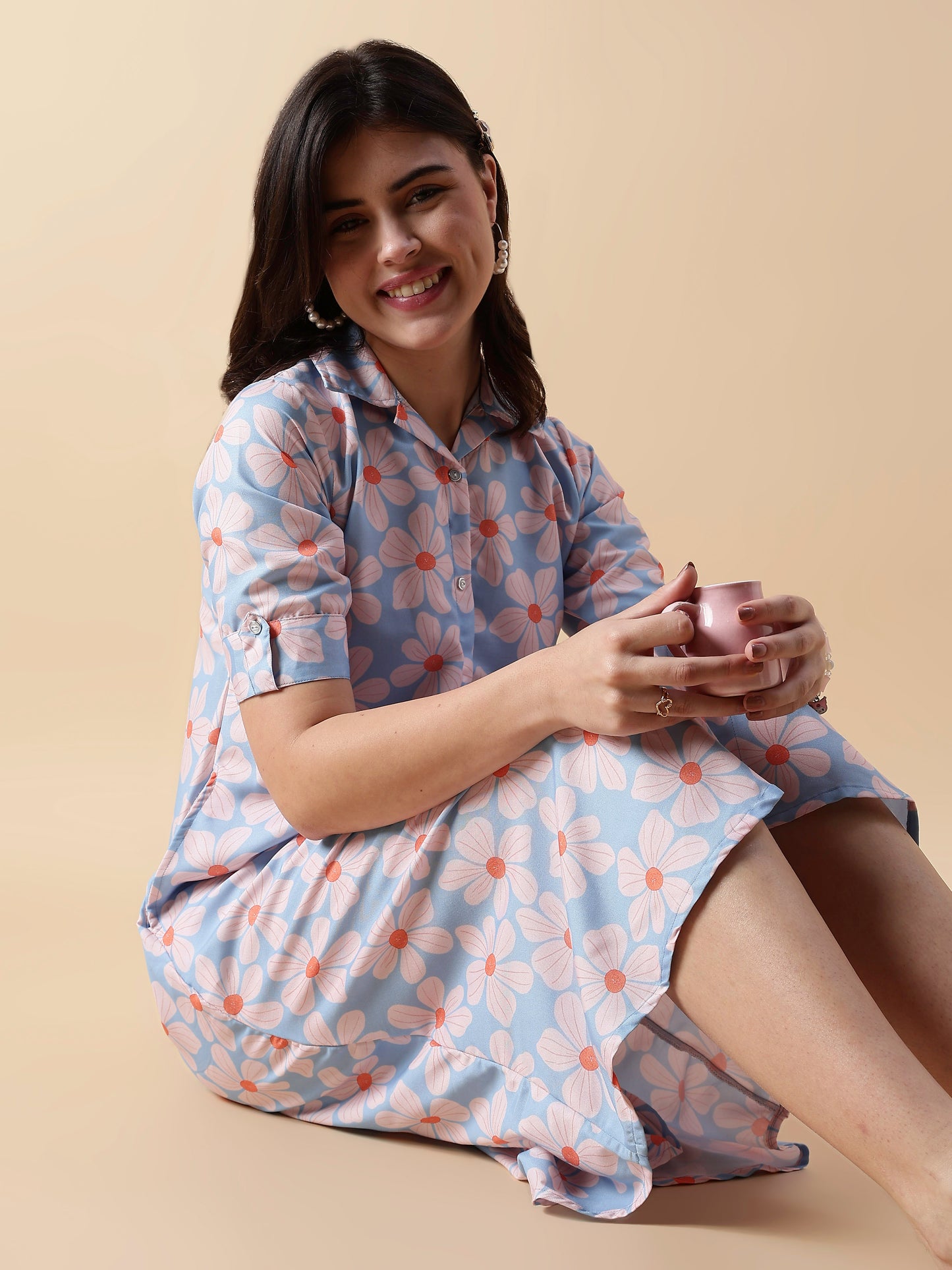 Fairy Garden Button Down Trendy Nighty Dress for Girls