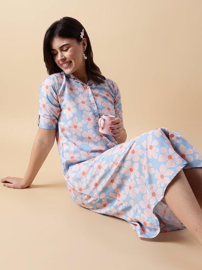 Fairy Garden Button Down Trendy Nighty Dress for Girls