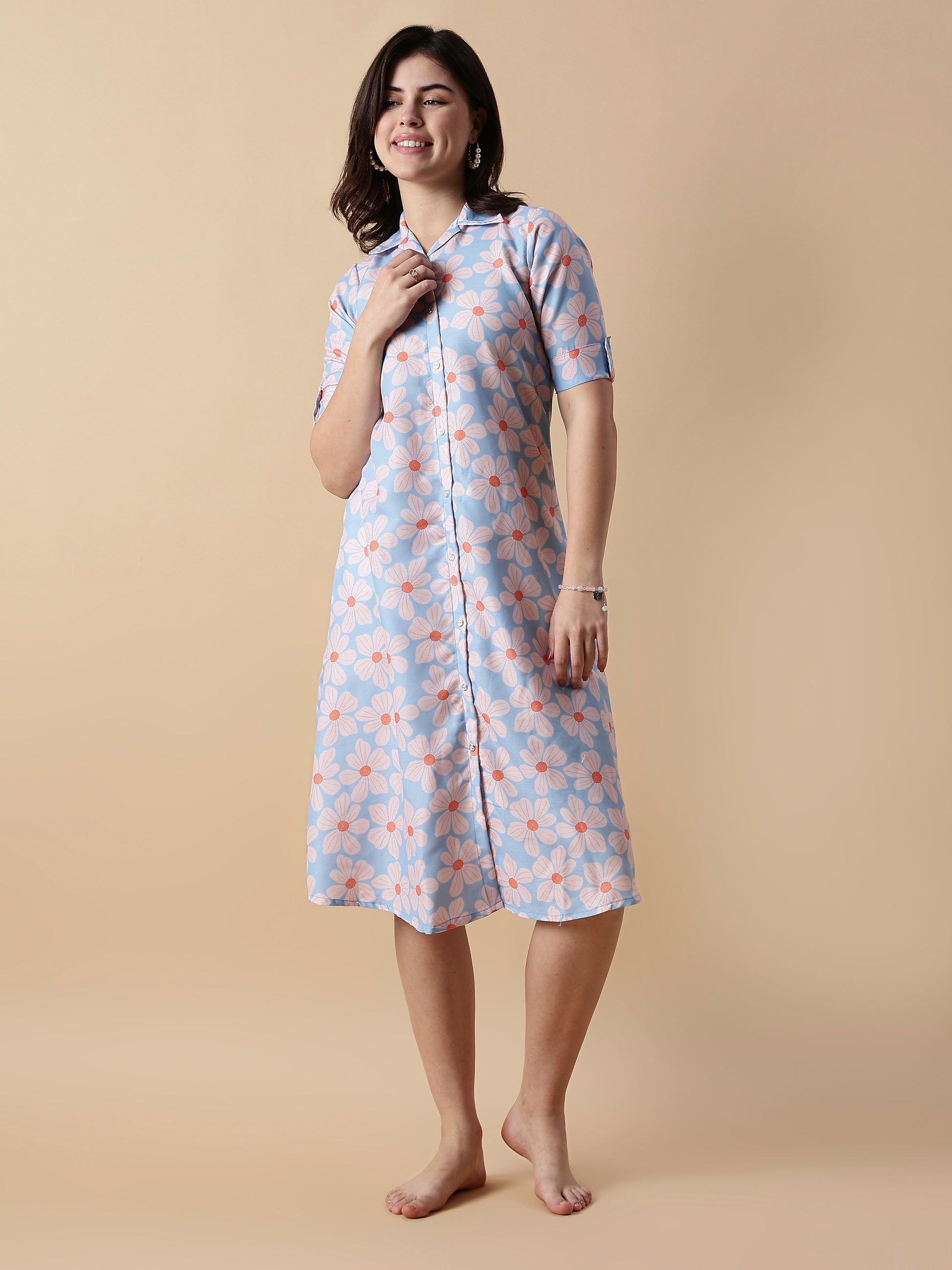 Fairy Garden Button Down Trendy Nighty Dress for Girls