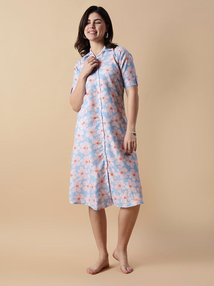 Fairy Garden Button Down Trendy Nighty Dress for Girls