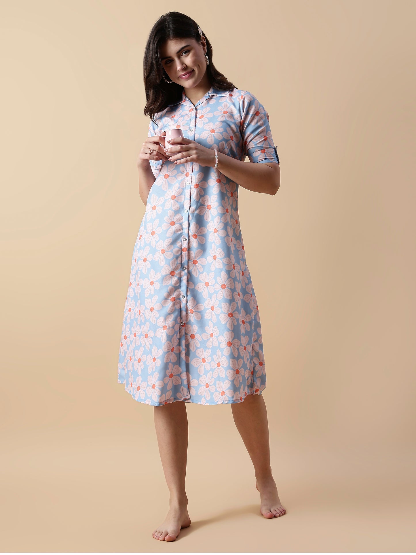 Fairy Garden Button Down Trendy Nighty Dress for Girls