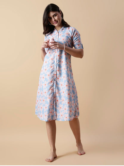 Fairy Garden Button Down Trendy Nighty Dress for Girls