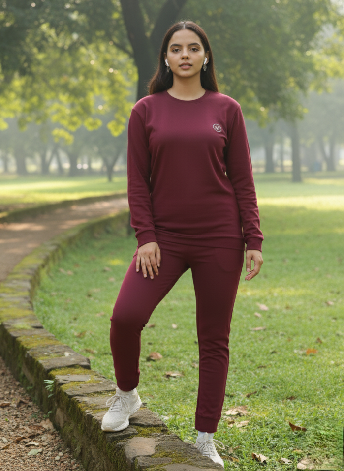 Maroon Hosiery Cotton Track Suit for Women with Everyday Winter Comfort