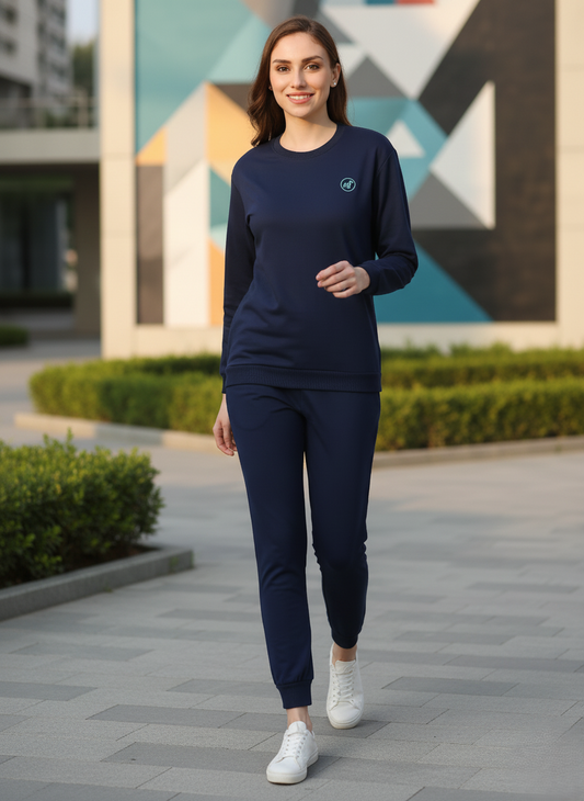 Navy Blue Hosiery Cotton Track Suit for Women with Lounge Fit