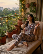 Whispery Grey Glossy Soft Collar Pajama Sets For Girls